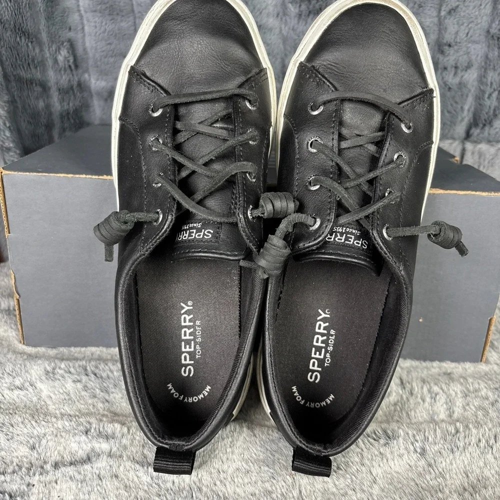 Sperry Crest Vibe Womens Black Leather Sneakers Low Top STS86743 Size 8